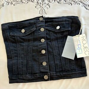 Project Rebel Denim Sleeveless Front Button Tank with elastic backing!  NWT